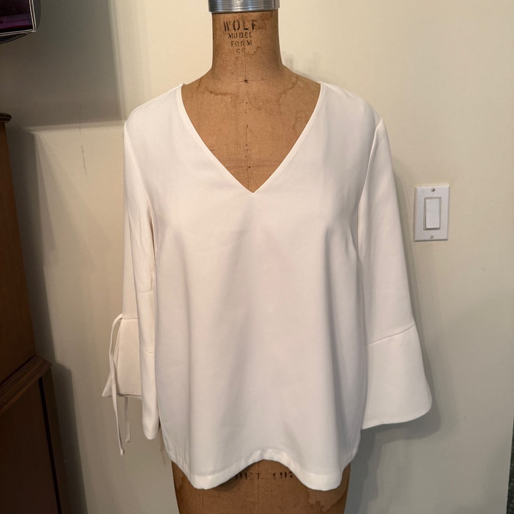 NWT H&M Cream Bell Sleeve V-Neck Blouse